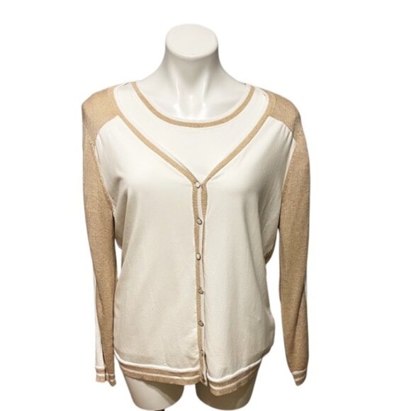 Leo & Ungo Paris Size 4 Oversized White Sparkle Gold Cardigan Set EUC - Picture 2 of 12